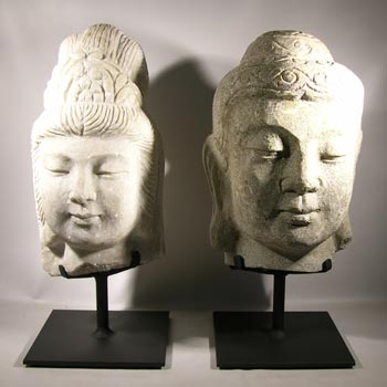 Stone Buddha Head Carvings Custom Display Stands - Front