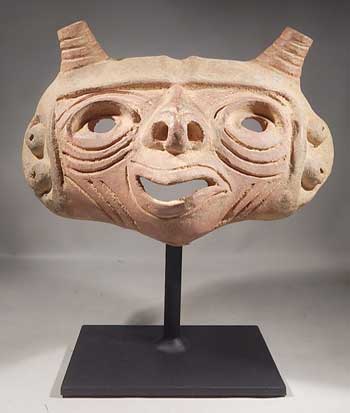 Ancient Pre-Columbian Calima Pottery Mask Custom Display Stand (front).
