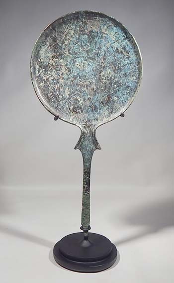 Ancient Etruscan Bronze Mirror Custom Display Stand (front).