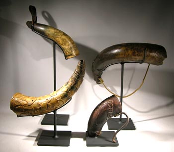 Carved and Incised Antique Horns Custom Display Stands - Back
