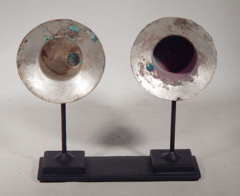 Ancient Lambayeque Silver Ear Spools Flares Custom Display Stand (front)