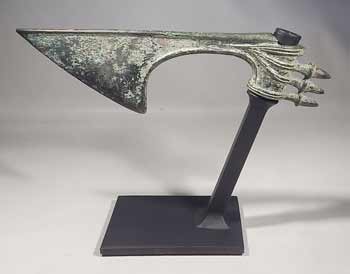 Ancient Luristan Bronze Axe Head Custom Display Stand (back).