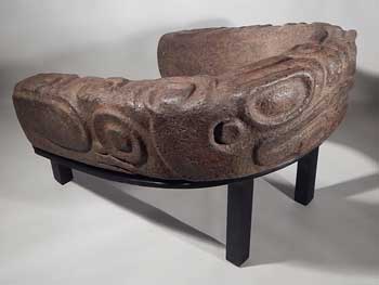 Pre-Columbian Maya Mayan Stone Frog Yoke Yugo Custom Display (front).