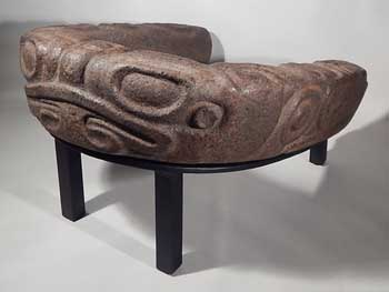 Pre-Columbian Maya Mayan Stone Frog Yoke Yugo Custom Display (back).