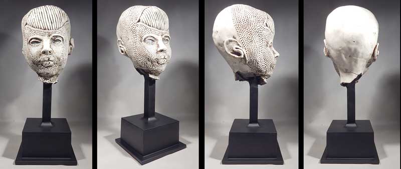 American Artist Michele Oka Doner Porcelain Head Sculpture Custom Display Stand.
