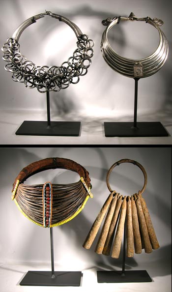 Chinese Miao Silver Nacklace, Samburu Collar and Iron Bells Custom Display Stands
