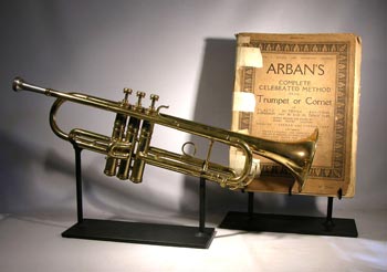 Antique Trumpet and Song Book Custom Display Stand - front