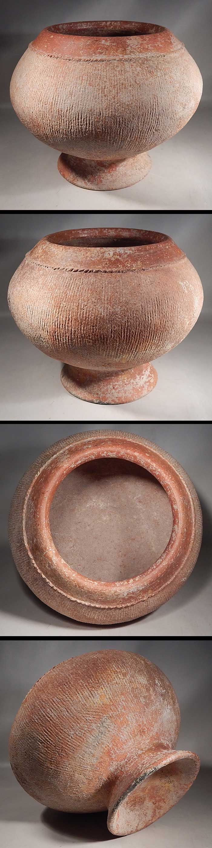 Ancient Thailand Ban Chaing Pottery Incised Footed Bowl Vessel