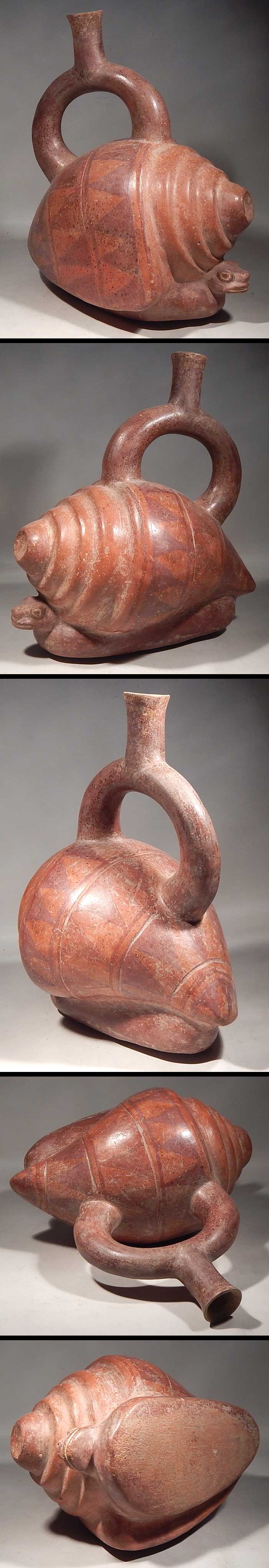 Pre-Columbian Peru Moche III Snail Stirrup Vessel