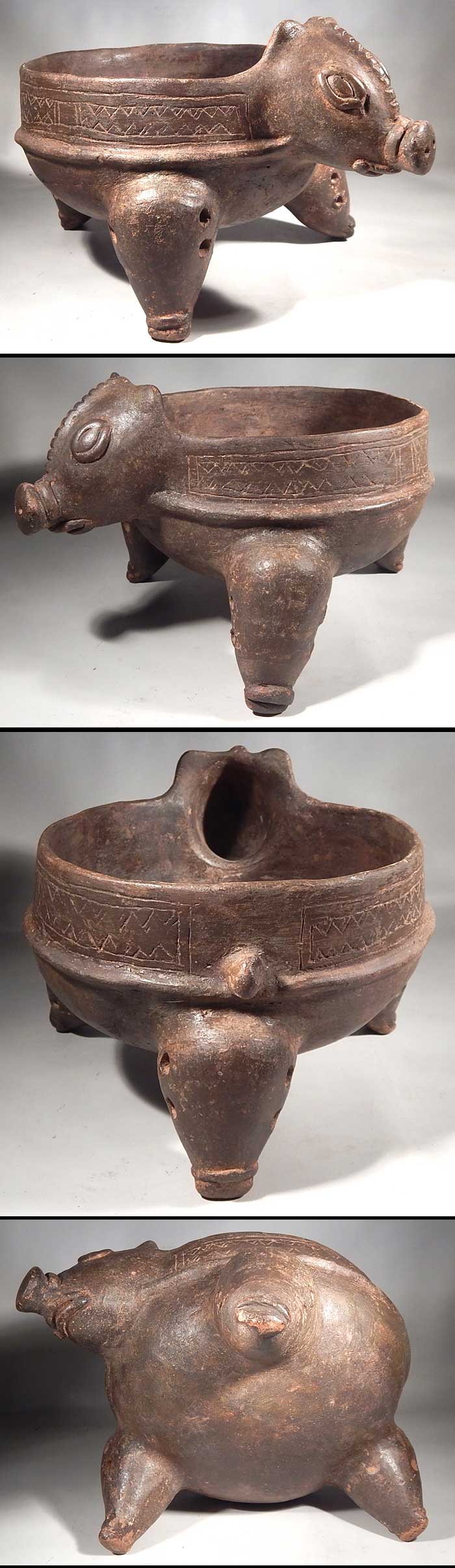 Pre-Columbian Coata Rican Peccary Effigy Triopd Vessel