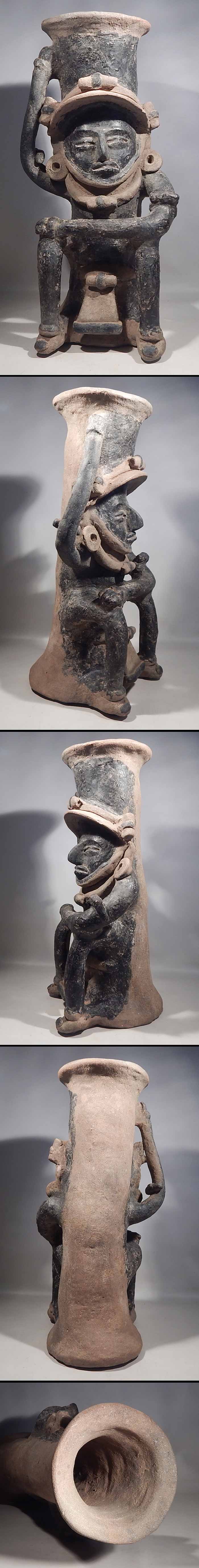Pre-Columbian Vera Cruz Remojades Warrior Figural Seated Vase Vessel